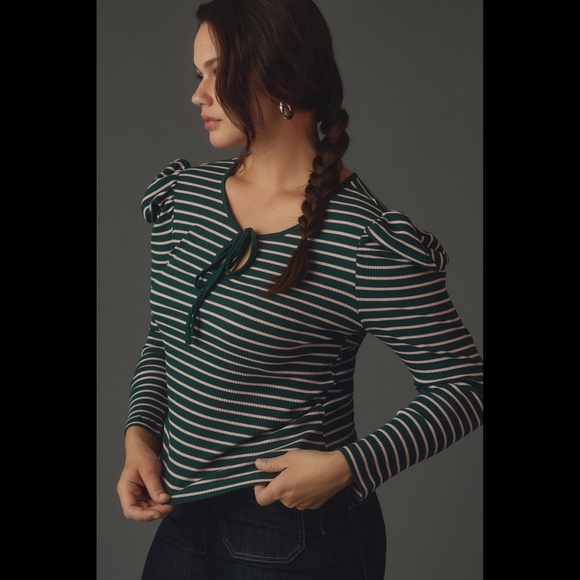 Anthropologie Porridge Puff-Sleeve Tie-Front Top - Picture 6 of 16